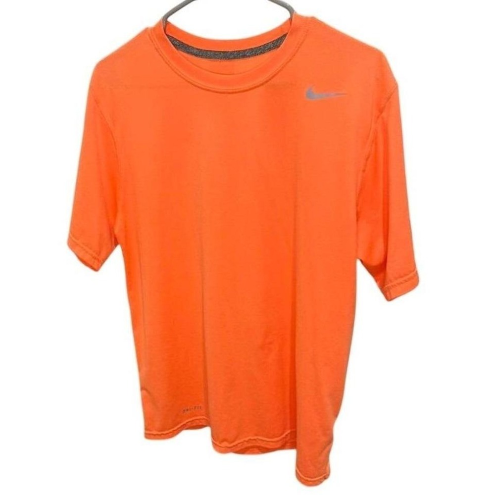 Nike Dri-FIT Mens Short Sleeve Training Shirt Orange Neon Swoosh Size M